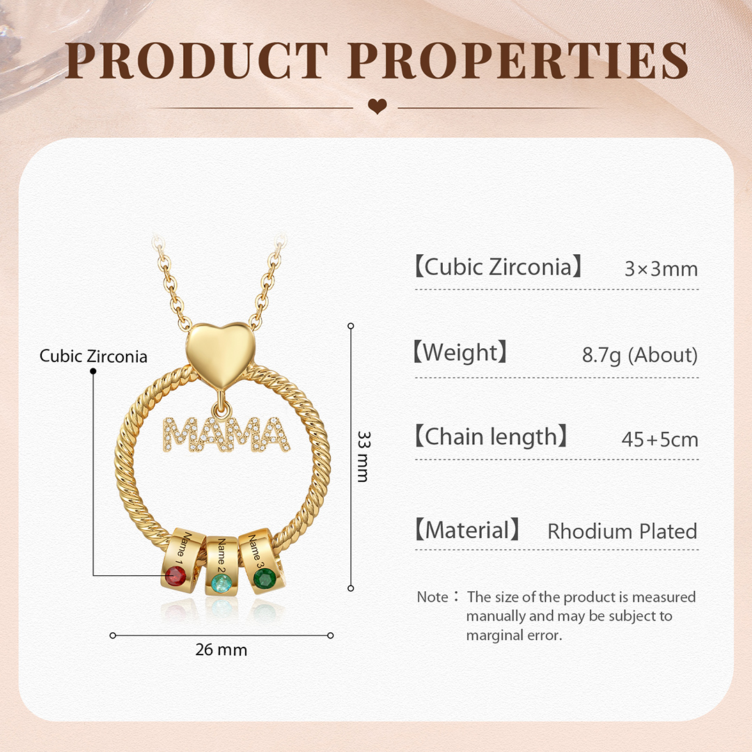 Personalized Circle Pendant Necklace Custom 1-8 Names & Birthstones Necklace