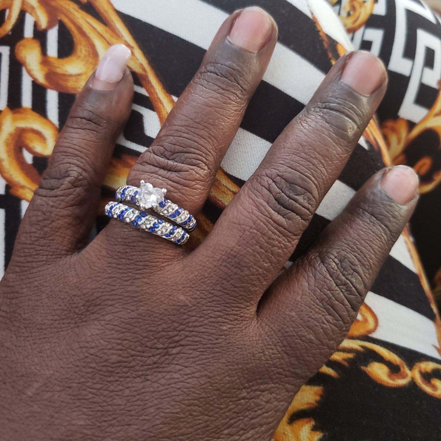 Valentine's Day Gift Wedding rings set his and hers-Couples Ring Set BLUE OCEAN RINGS