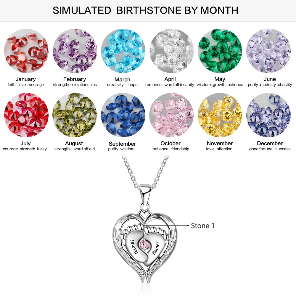 Mother's Day Gift Personalized Heart Baby Feet Necklace with Birthstone August Birthday Gift for Women