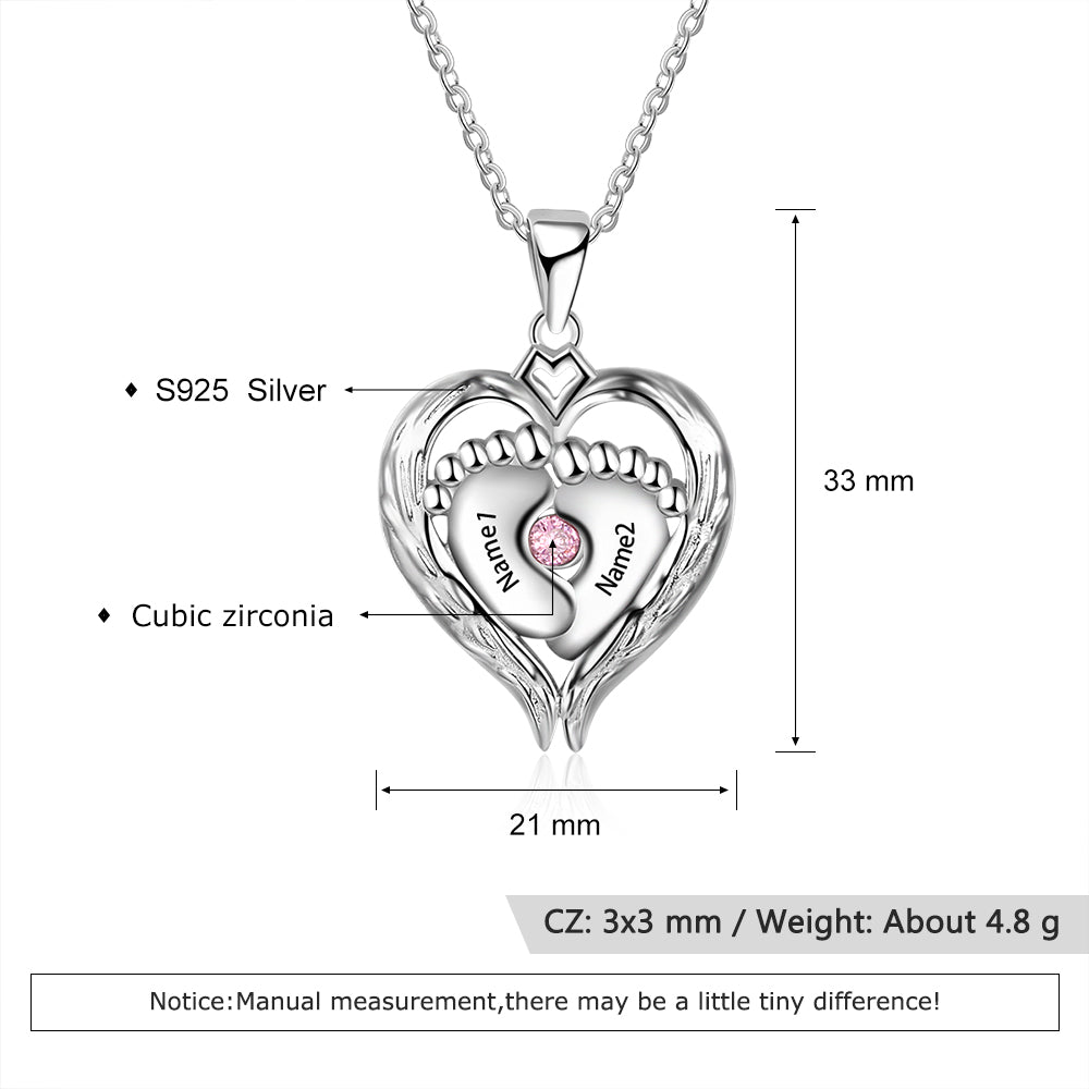 Mother's Day Gift Personalized Heart Baby Feet Necklace with Birthstone August Birthday Gift for Women