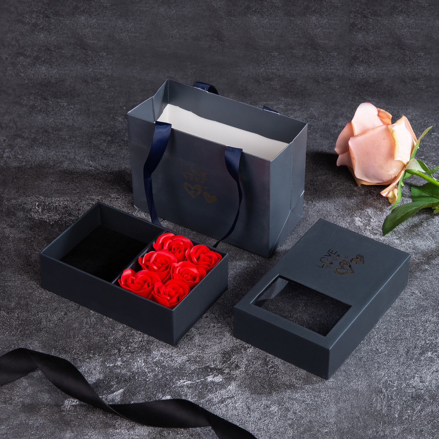 Enchanted Rose Jewelry Box Gift Package Black Pink