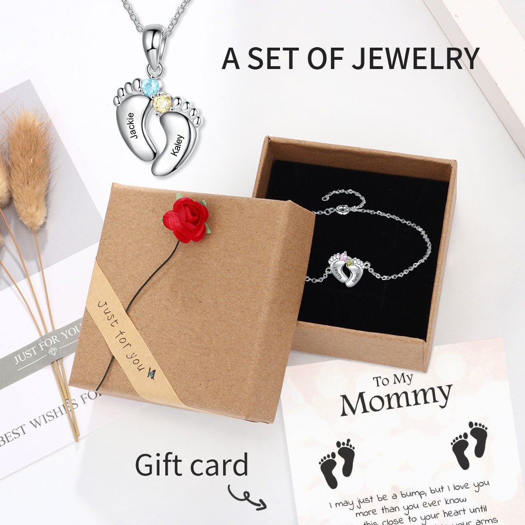 Mother's Day Gift Baby Feet Pendant Necklace with  Birthstone