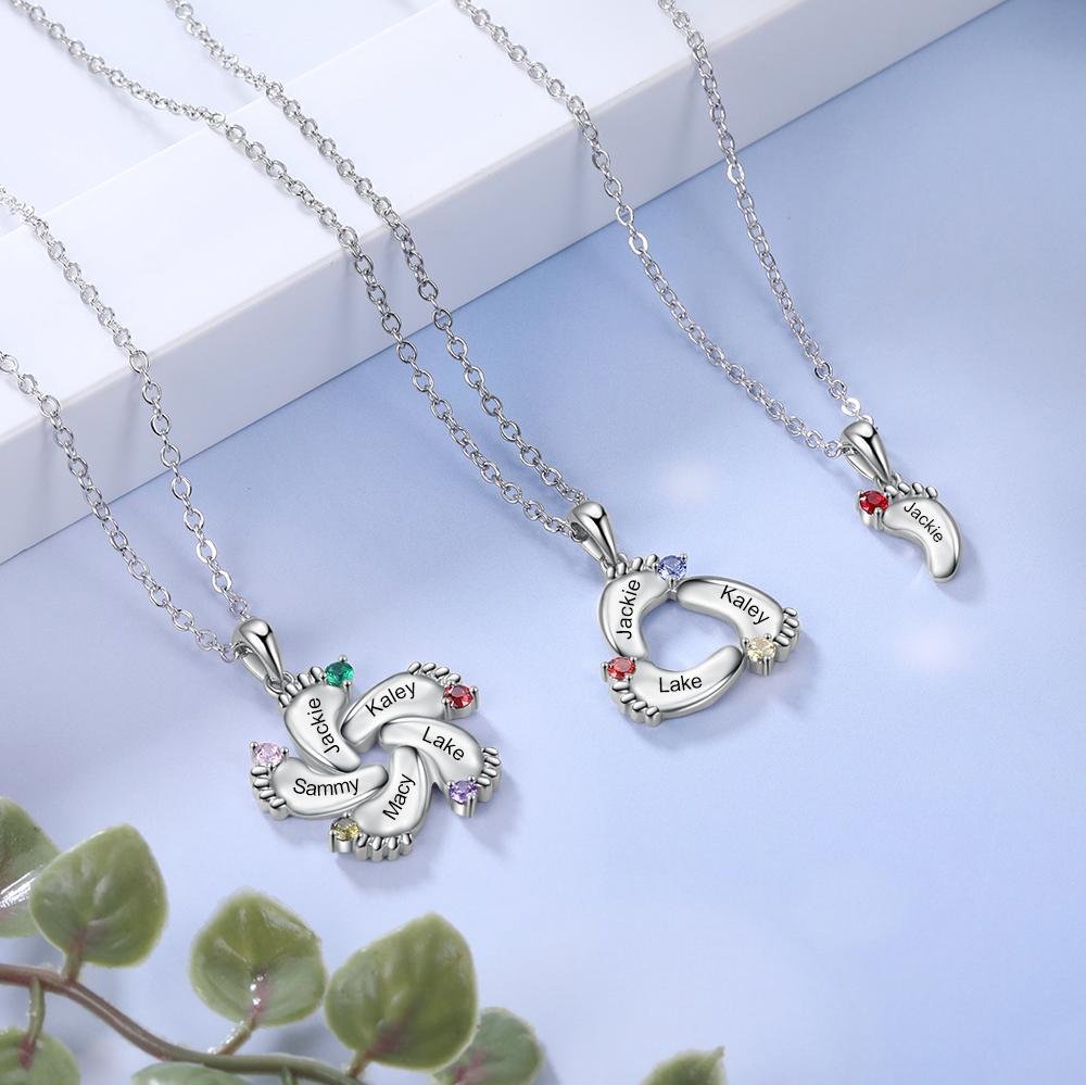 Mother's Day Gift Baby Feet Pendant Necklace with  Birthstone