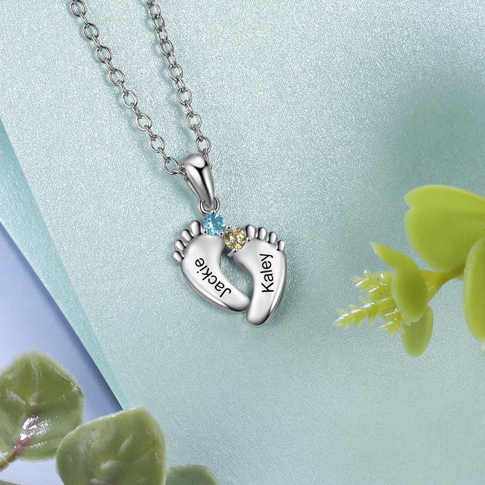 Mother's Day Gift Baby Feet Pendant Necklace with  Birthstone