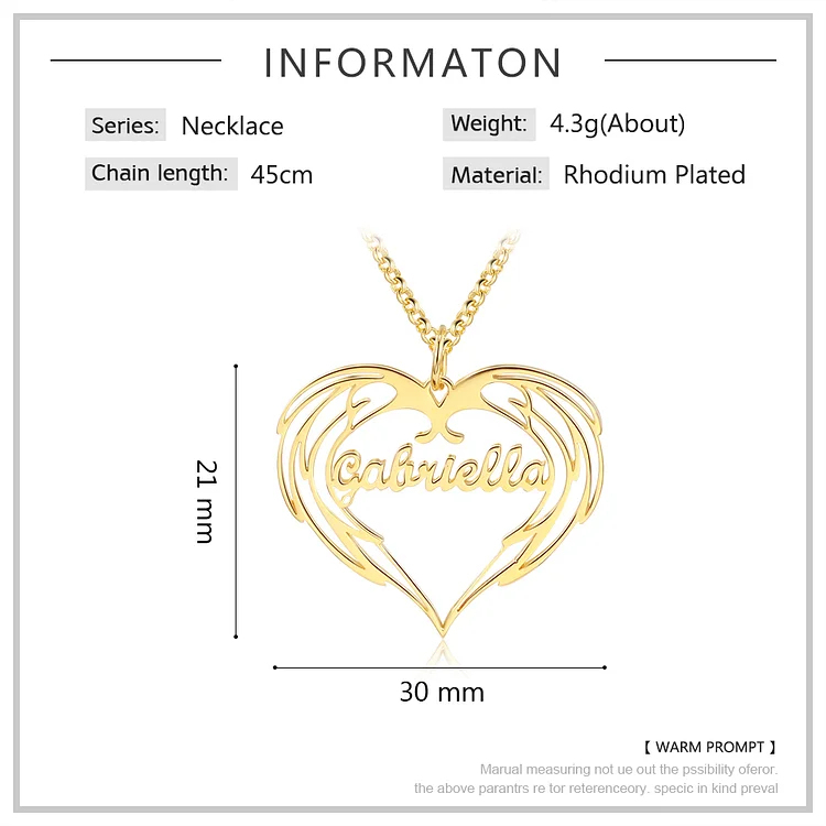 Personalized Heart Name Necklace with Angel Wings