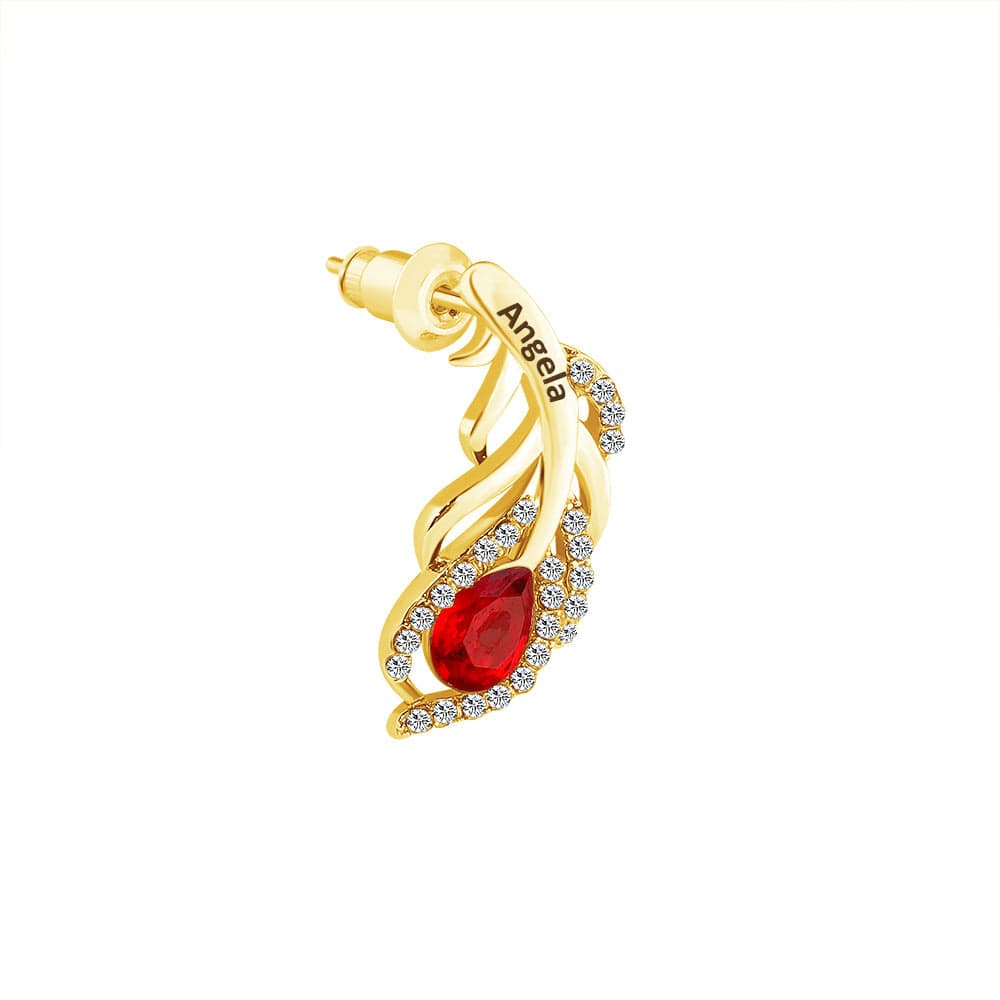 Mother's Day Gift Feather Shaped Custom Birthstone Earring