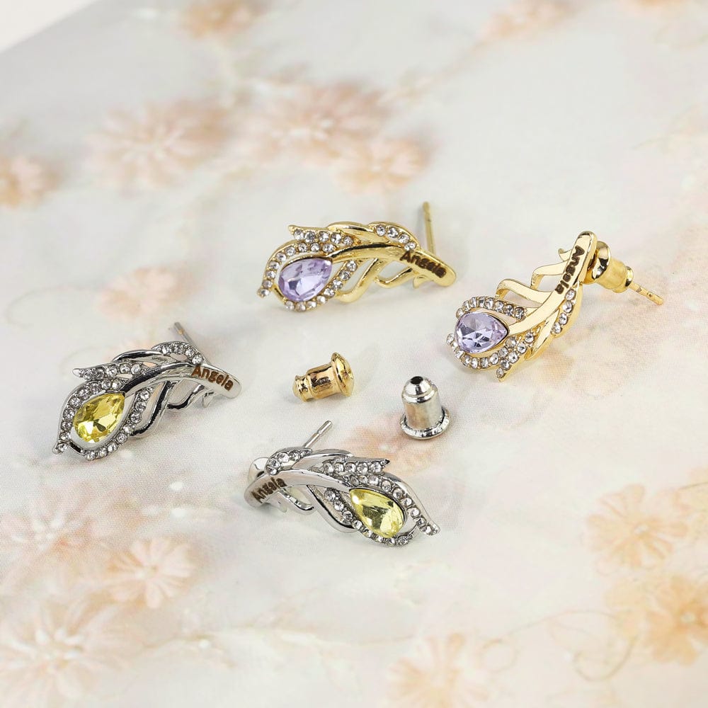 Mother's Day Gift Feather Shaped Custom Birthstone Earring