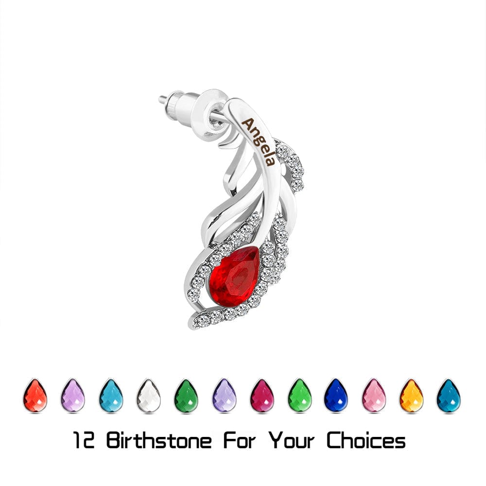 Mother's Day Gift Feather Shaped Custom Birthstone Earring