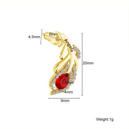 Mother's Day Gift Feather Shaped Custom Birthstone Earring