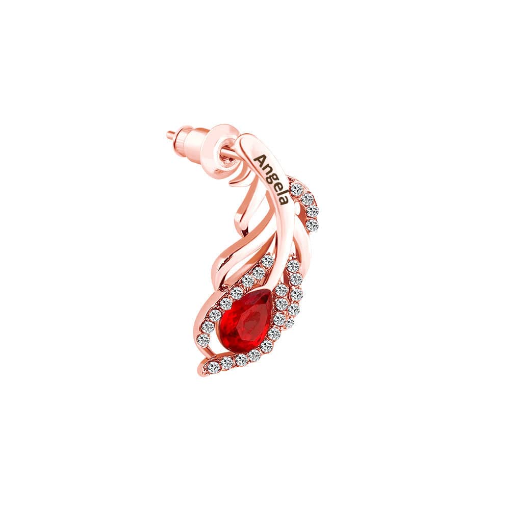 Mother's Day Gift Feather Shaped Custom Birthstone Earring