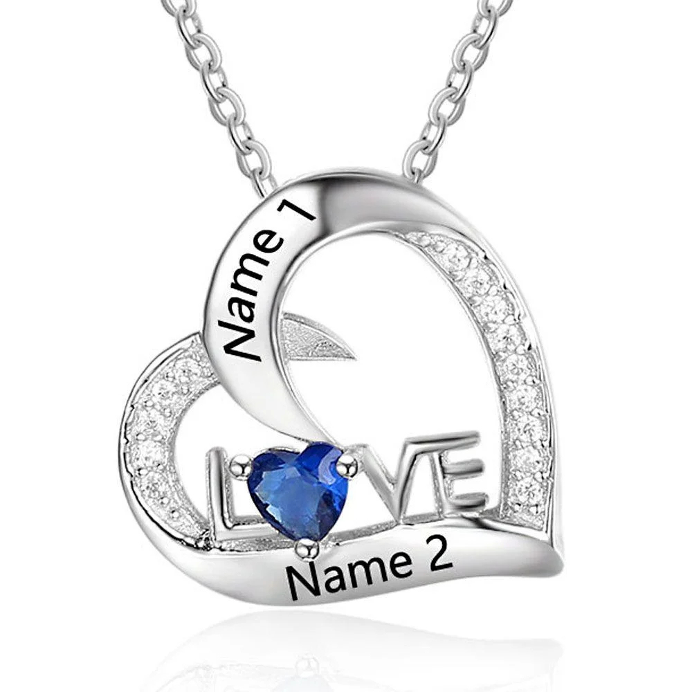 LOVE Heart Necklace For Women Personalized Necklace with Heart Birthstone Engraved Names Unique Wedding Gifts
