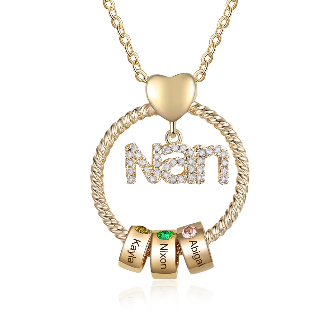 Personalized Circle Pendant Necklace Custom 1-8 Names & Birthstones Necklace