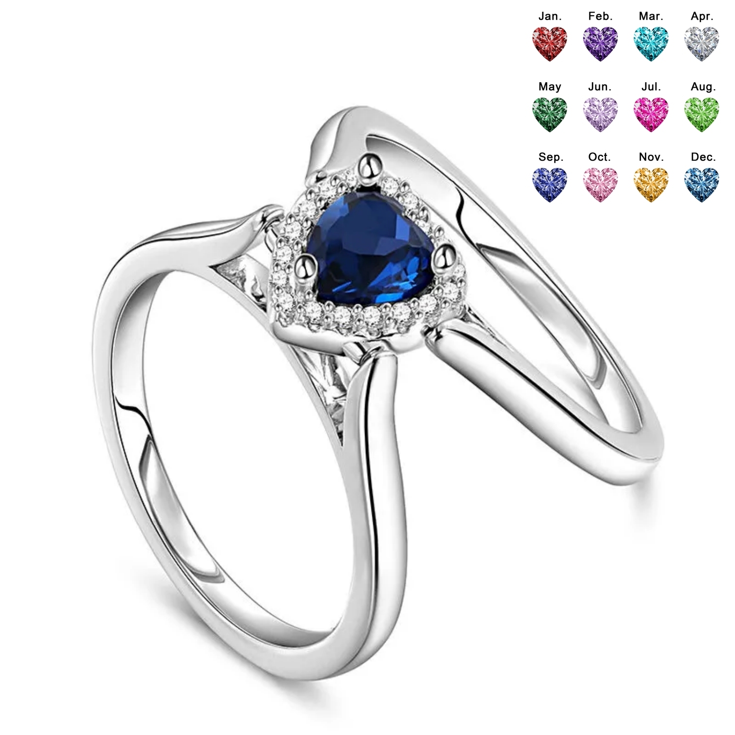 Mother's Day Gift Halo Heart Cut Personalized Reversible Ring Sterling Silver Gold Rose Gold