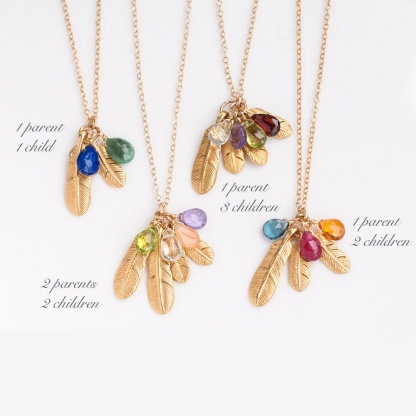 Custom Birthstone Boho Feather Charm Necklace