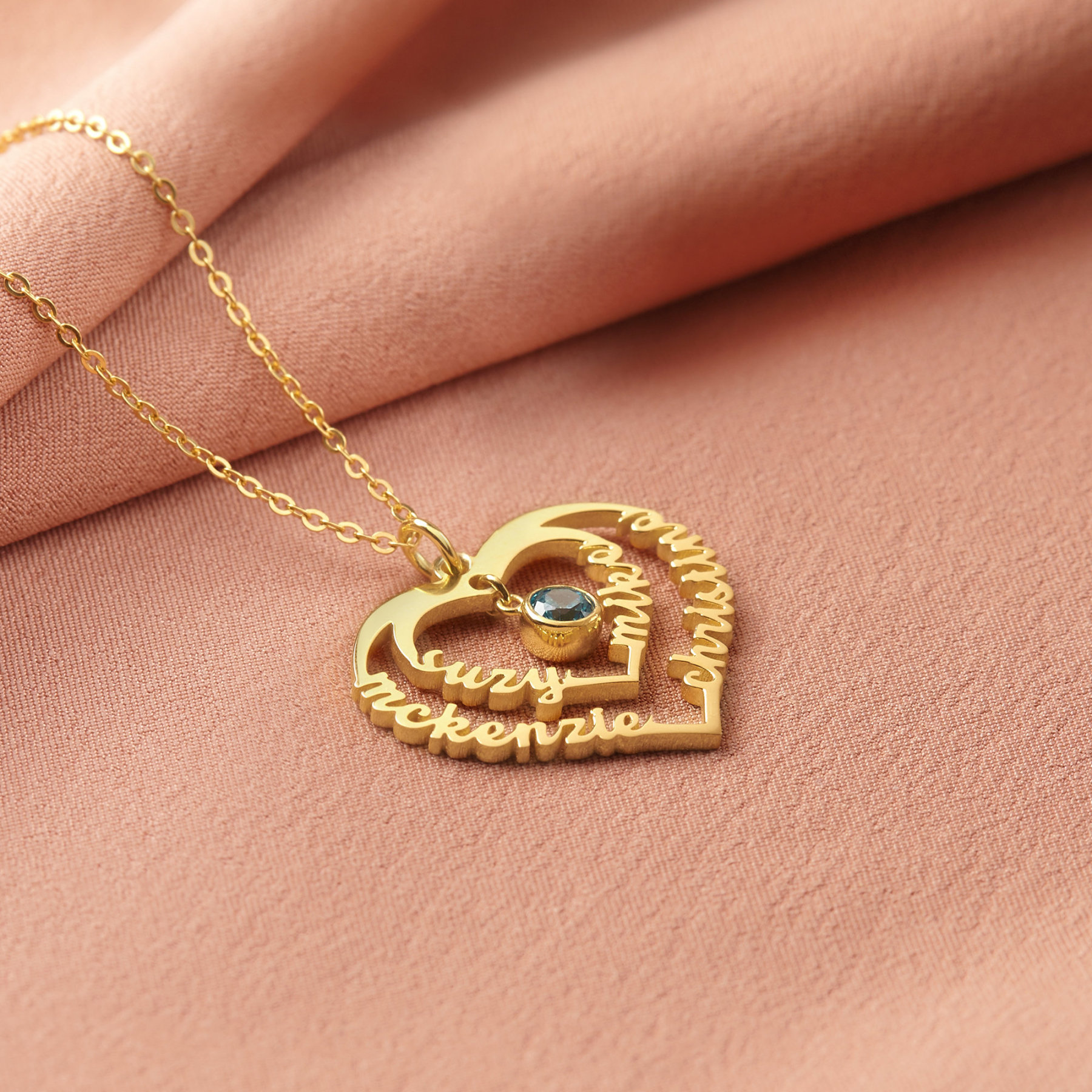 Personalized Mom Heart Name Necklace With Birthstone