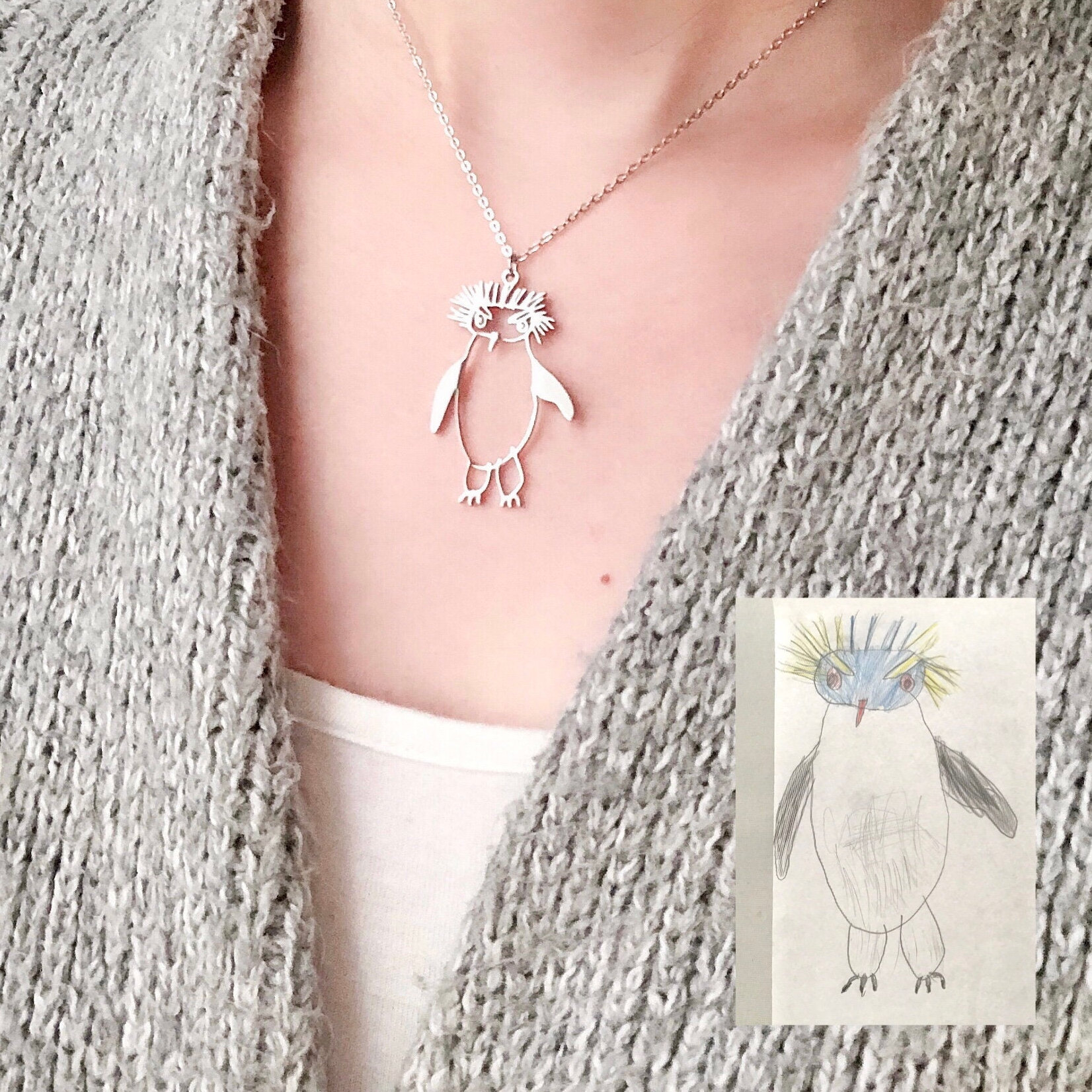ChristMemorial Kids Drawing Necklace • Your Children's Actual Artwork 