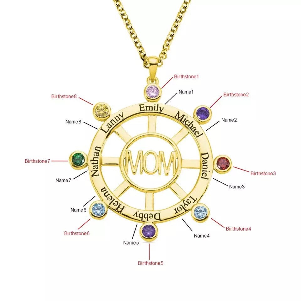Personalised Family Tree Name Birthstone  Necklace 