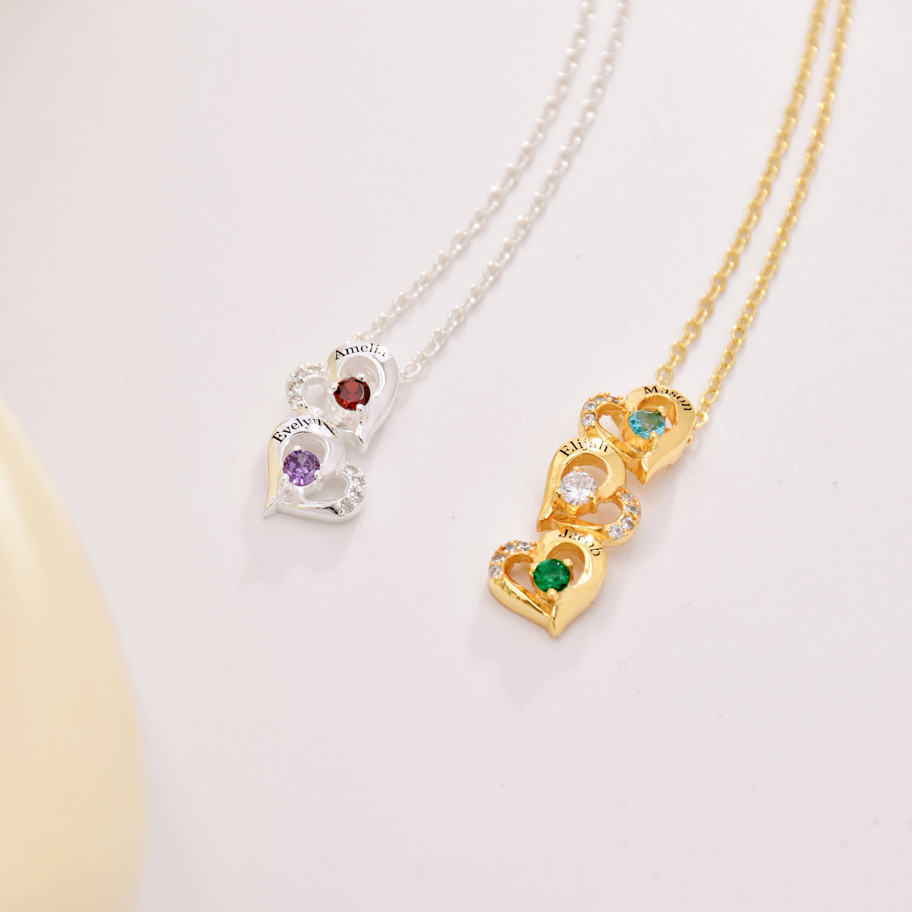 Personalized Heart Family Necklace For Mom with Birthstone