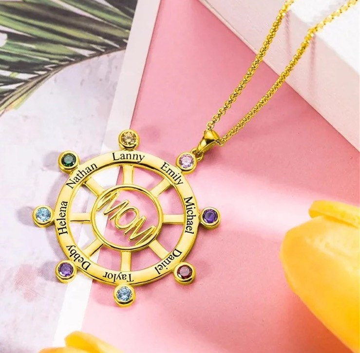 Personalised Family Tree Name Birthstone  Necklace 