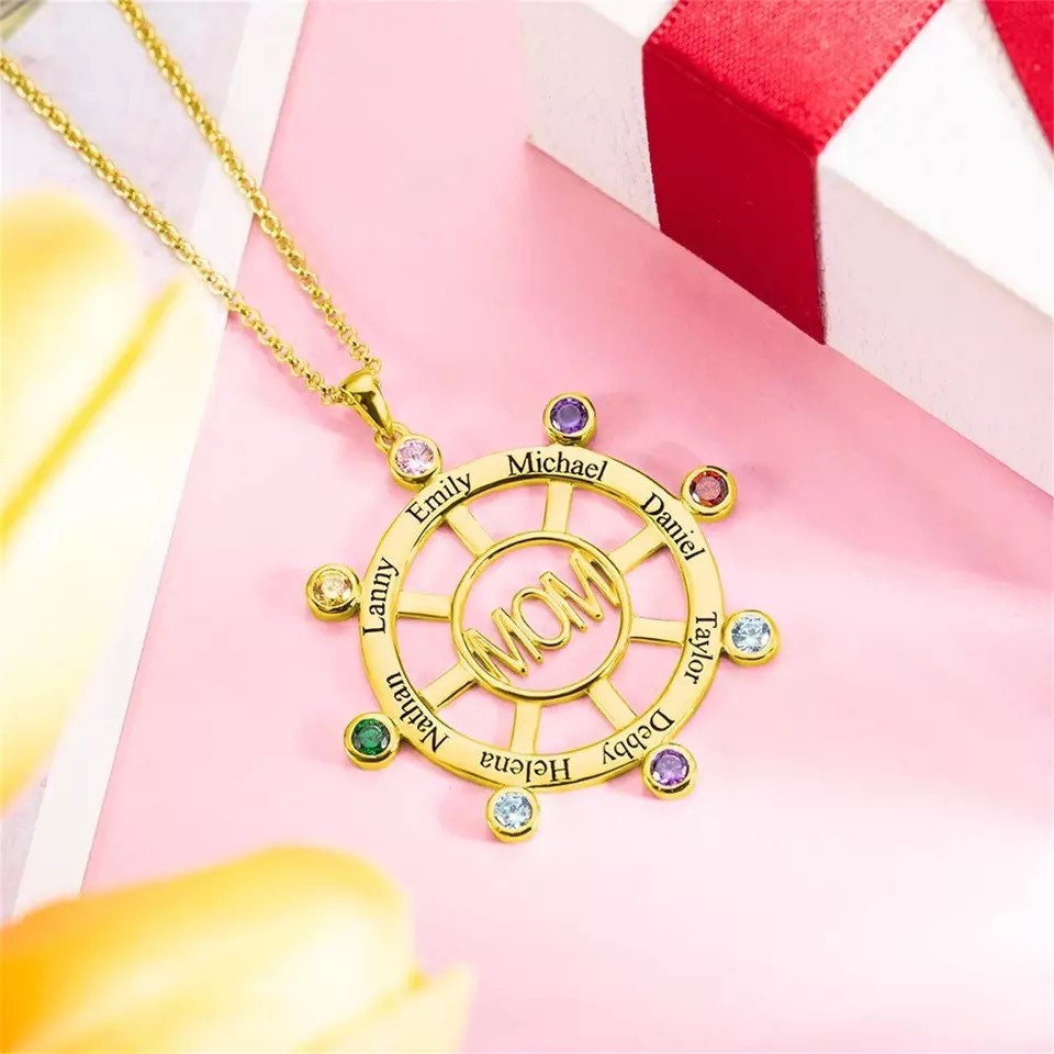 Personalised Family Tree Name Birthstone  Necklace 
