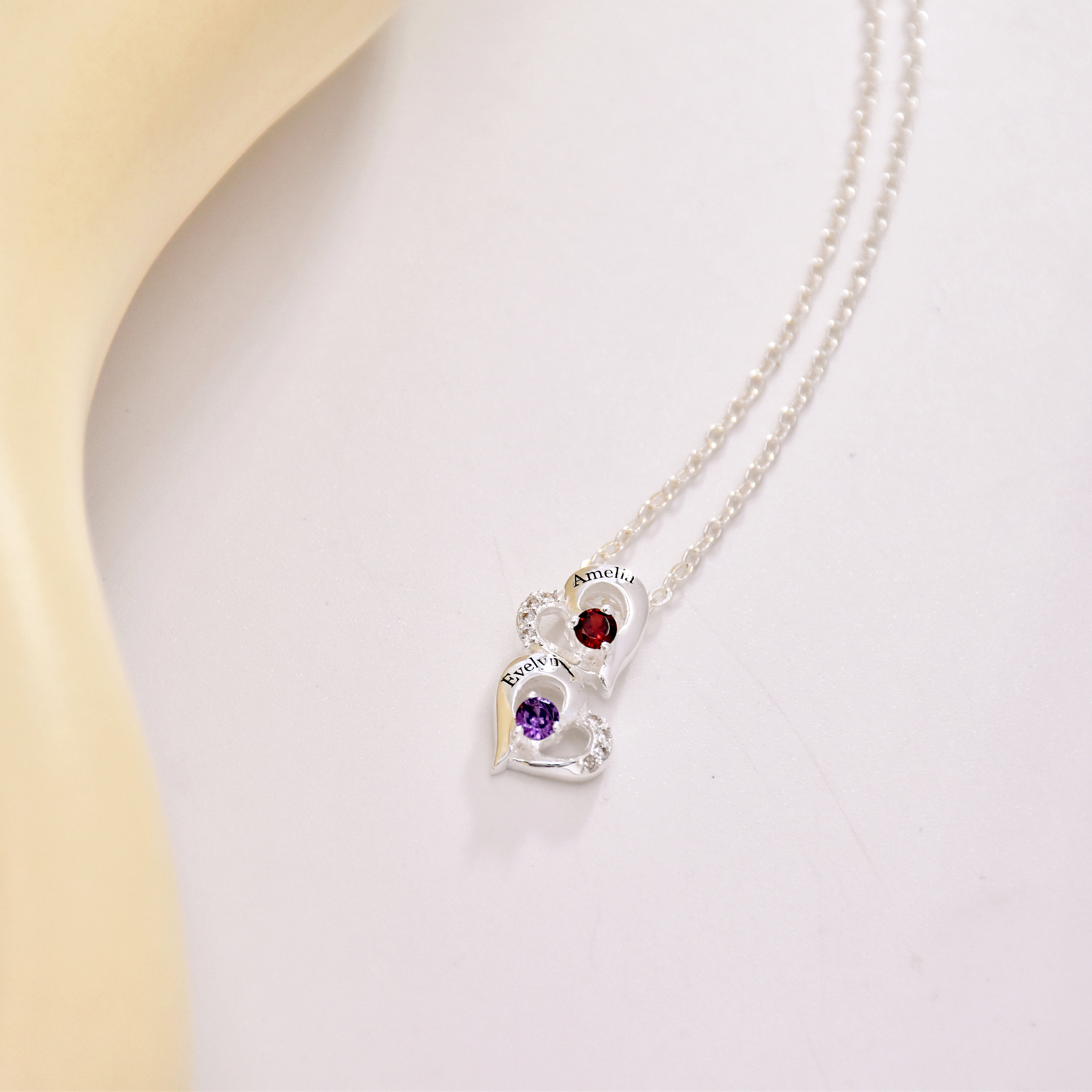 Personalized Heart Family Necklace For Mom with Birthstone