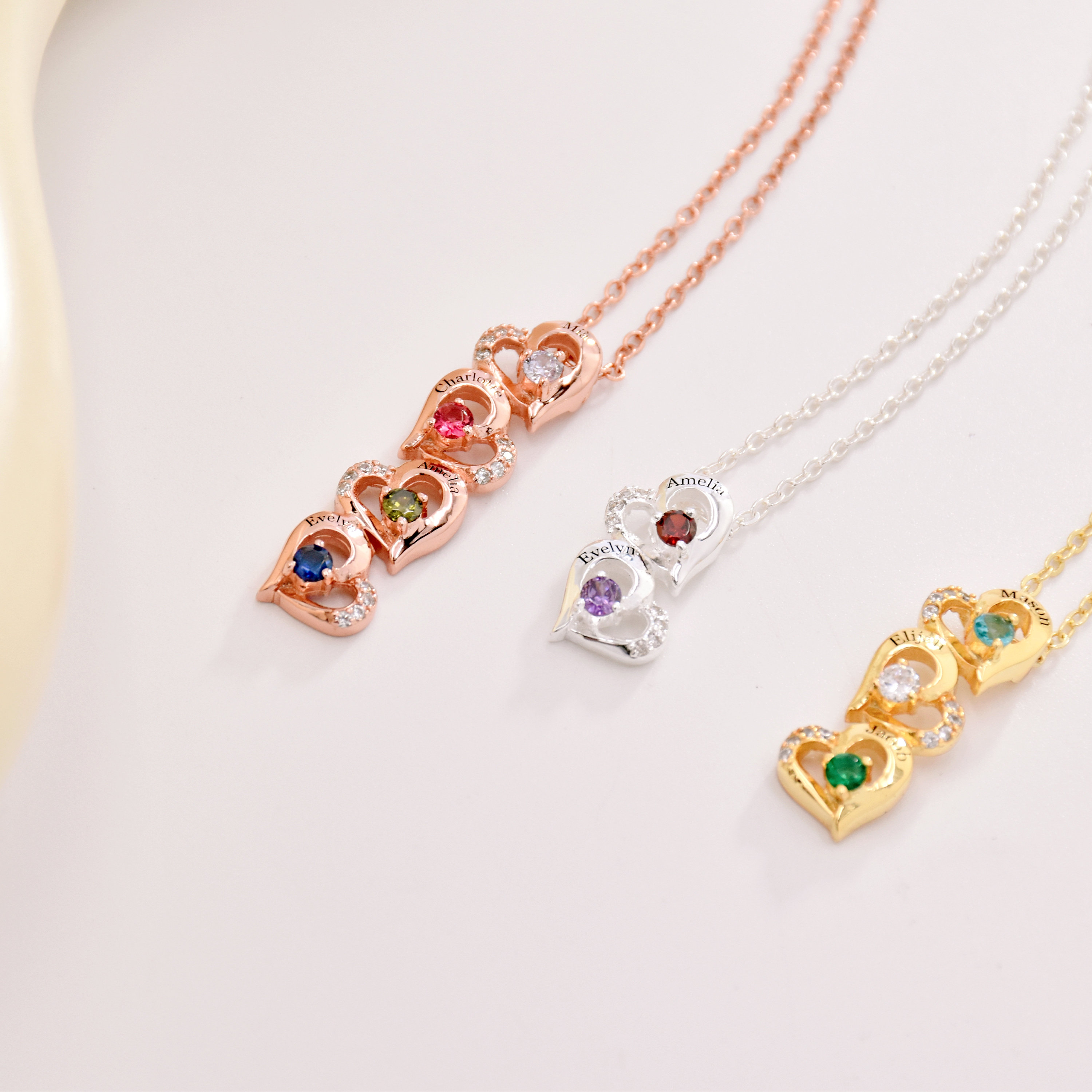 Personalized Heart Family Necklace For Mom with Birthstone