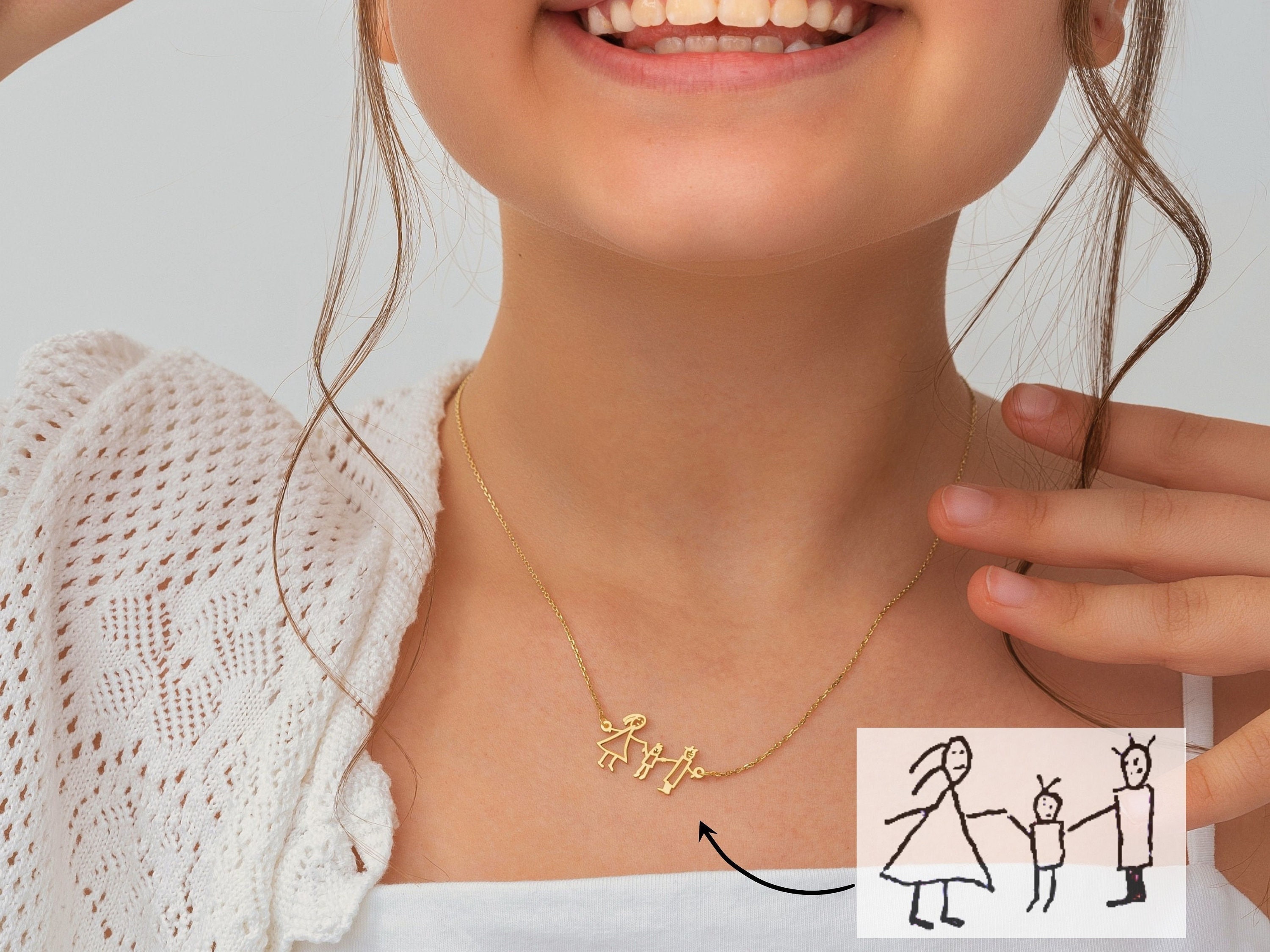 Christmas Gift Memorial Kids Drawing Necklace • Your Children's Actual Artwork Necklace