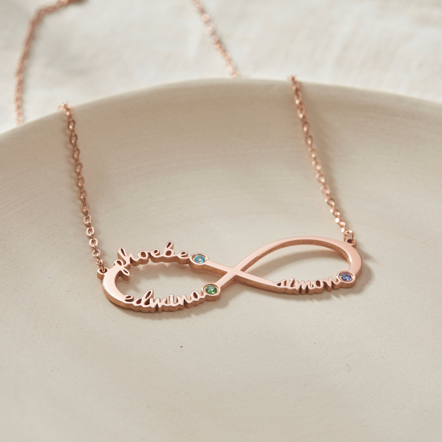 Personalized Infinity Mom Kids Name Birthstone Necklace