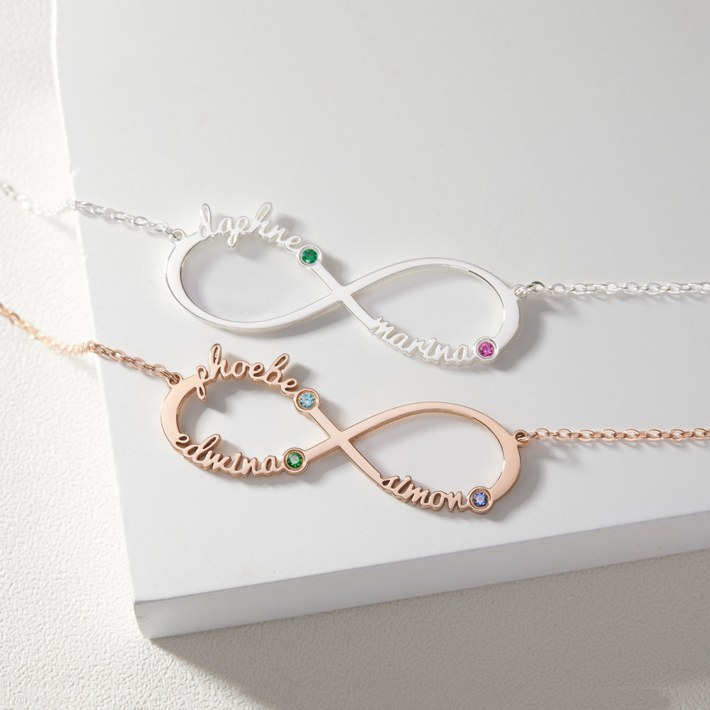 Personalized Infinity Mom Kids Name Birthstone Necklace