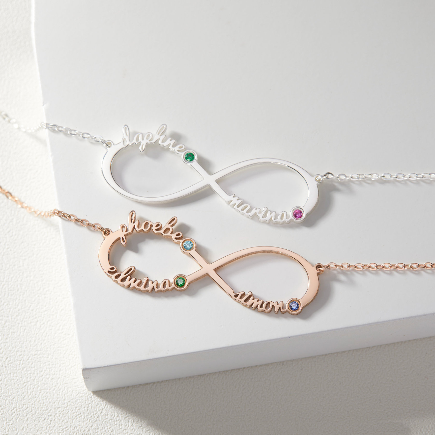 Personalized Infinity Mom Kids Name Birthstone Necklace