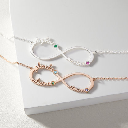 Personalized Infinity Mom Kids Name Birthstone Necklace