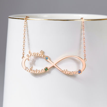 Personalized Infinity Mom Kids Name Birthstone Necklace