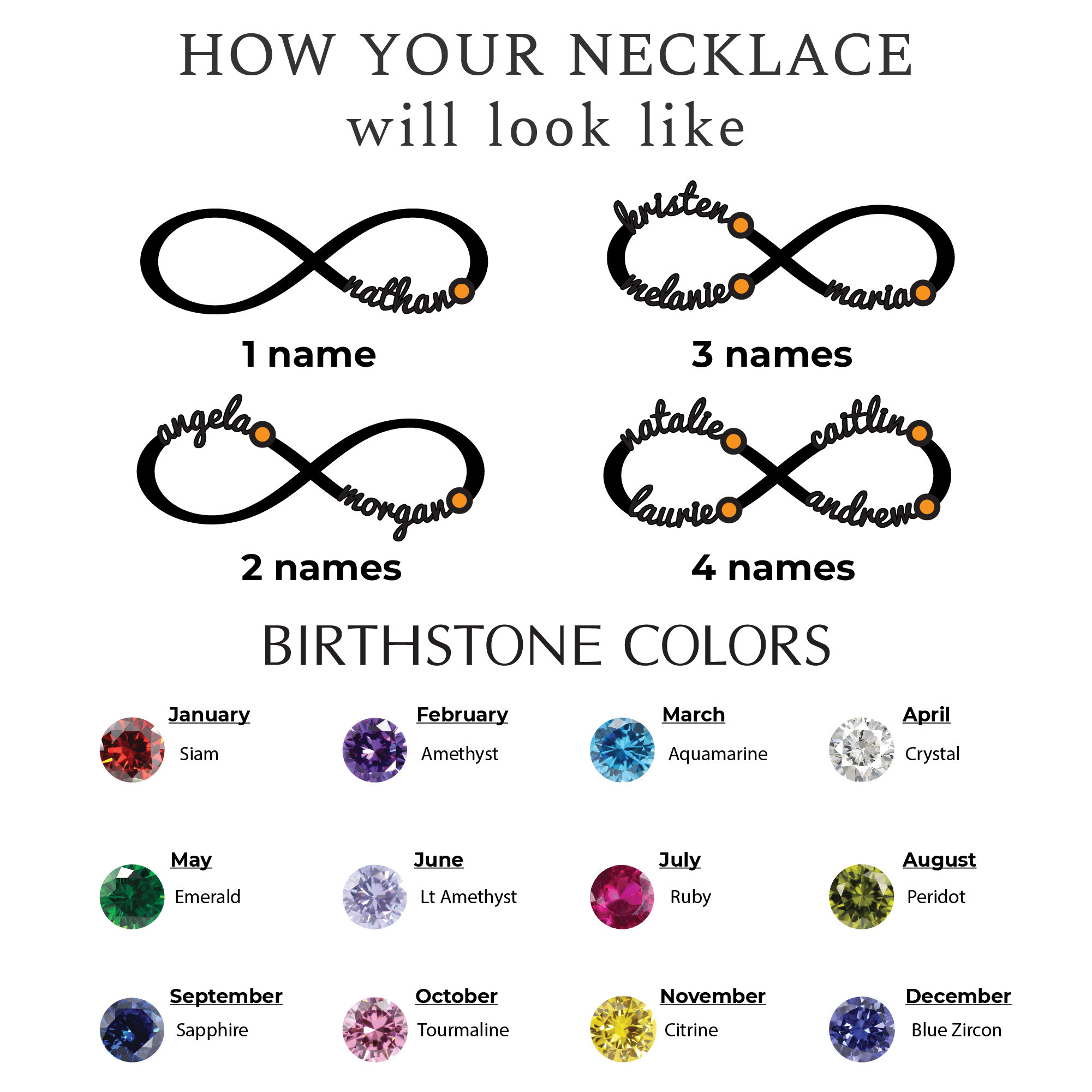 Personalized Infinity Mom Kids Name Birthstone Necklace