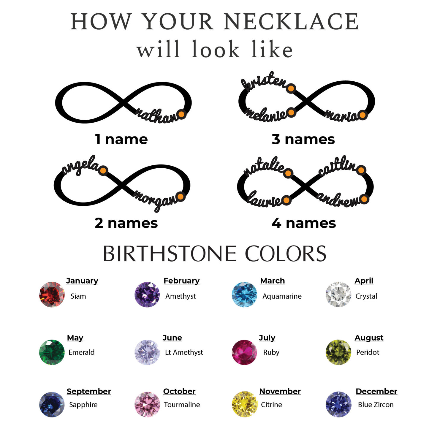 Personalized Infinity Mom Kids Name Birthstone Necklace