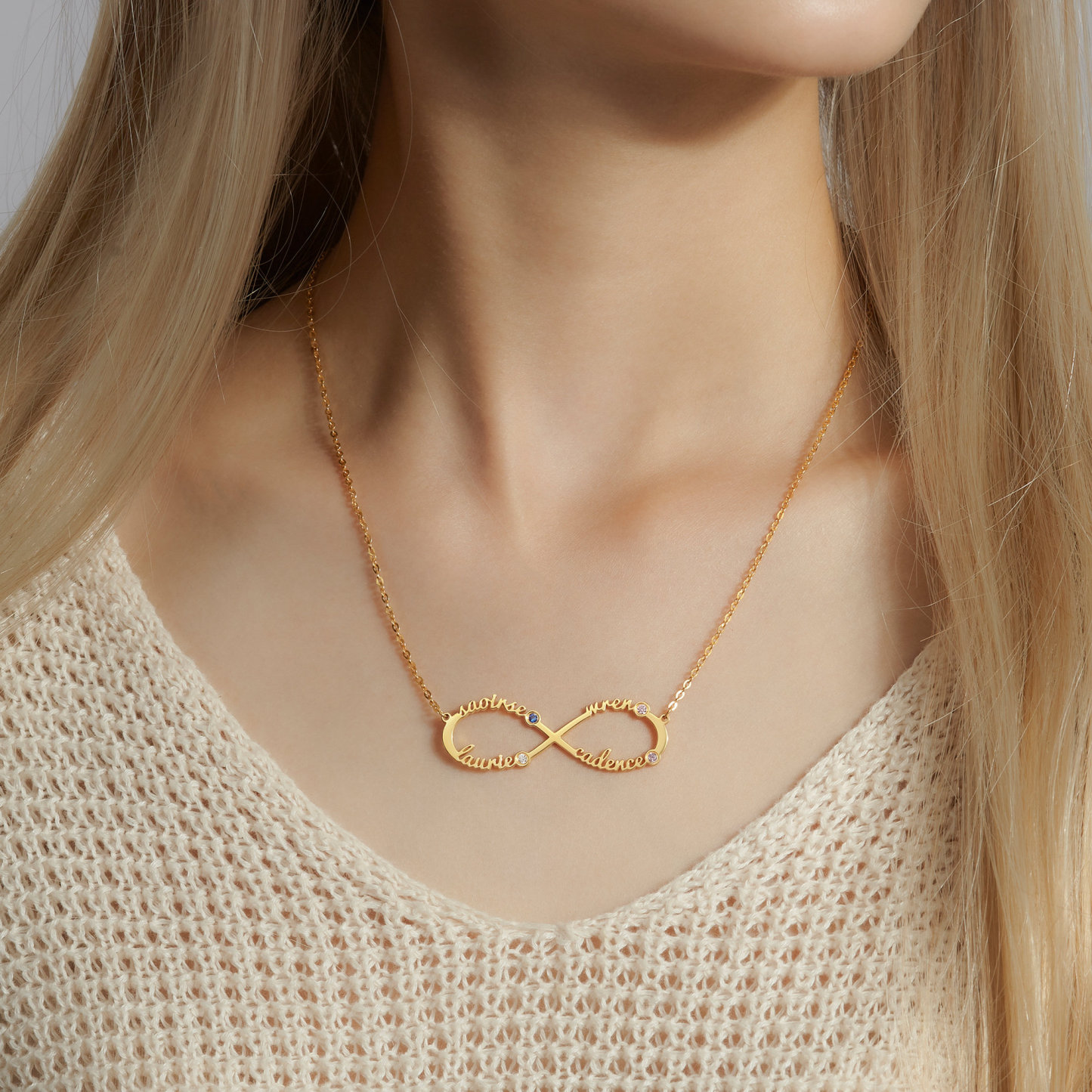 Personalized Infinity Mom Kids Name Birthstone Necklace