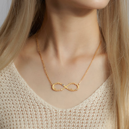 Personalized Infinity Mom Kids Name Birthstone Necklace