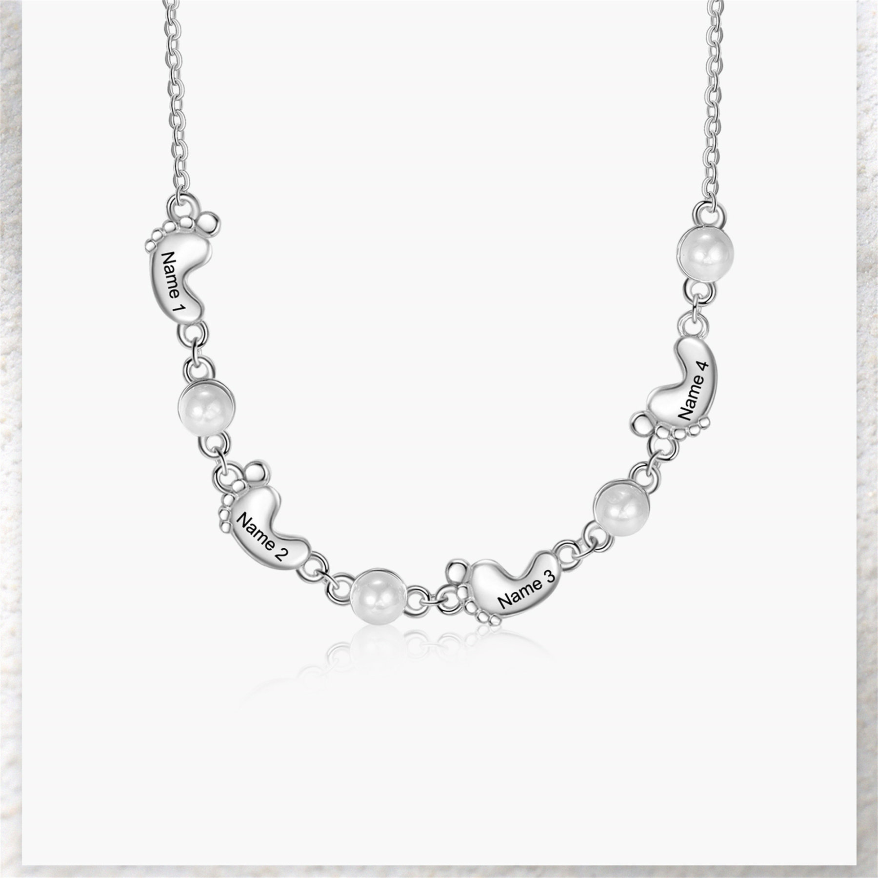 Custom Baby Foot Pearl Necklace Engraved Kids Names