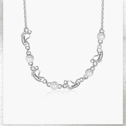 Custom Baby Foot Pearl Necklace Engraved Kids Names