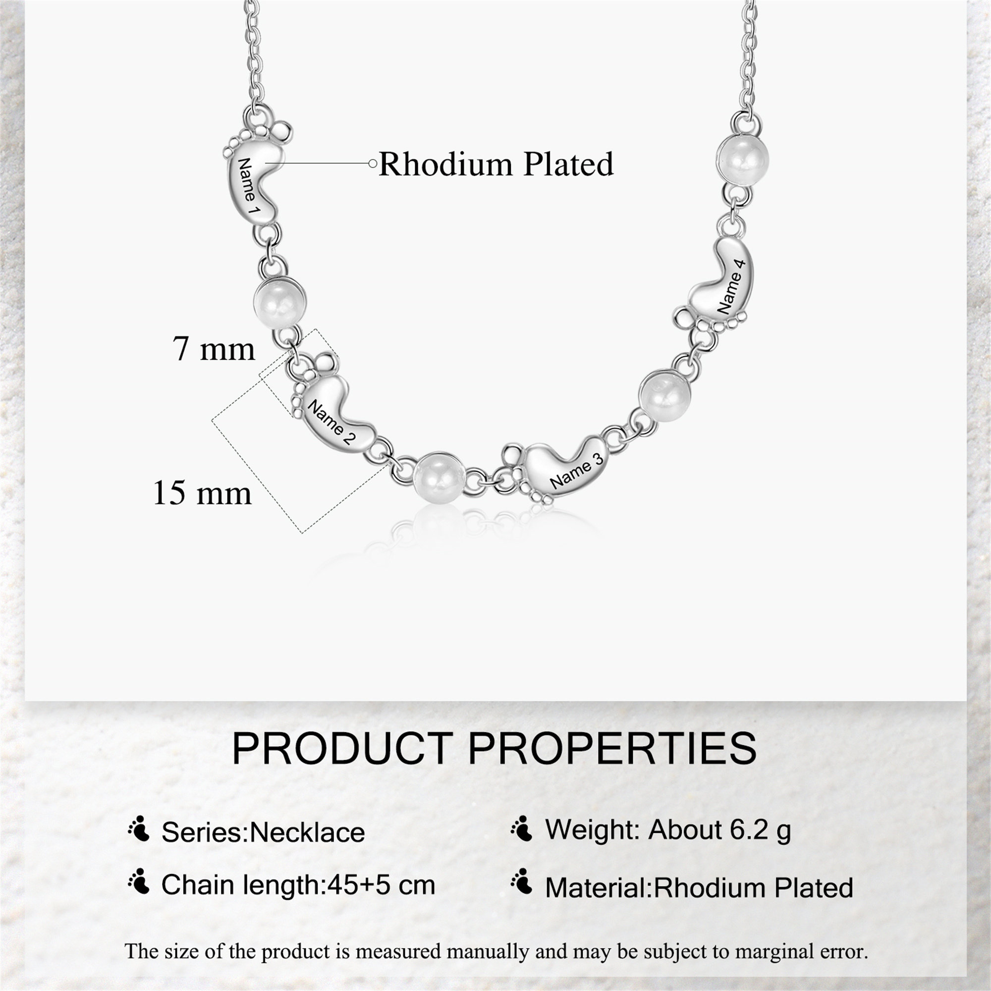 Custom Baby Foot Pearl Necklace Engraved Kids Names