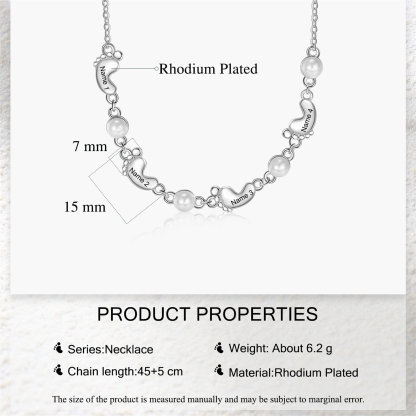 Custom Baby Foot Pearl Necklace Engraved Kids Names