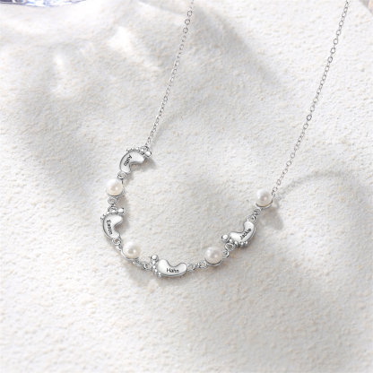 Custom Baby Foot Pearl Necklace Engraved Kids Names