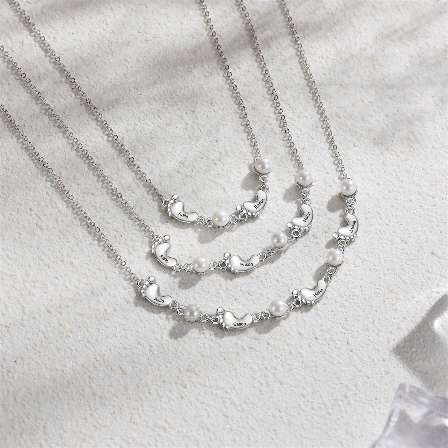 Custom Baby Foot Pearl Necklace Engraved Kids Names