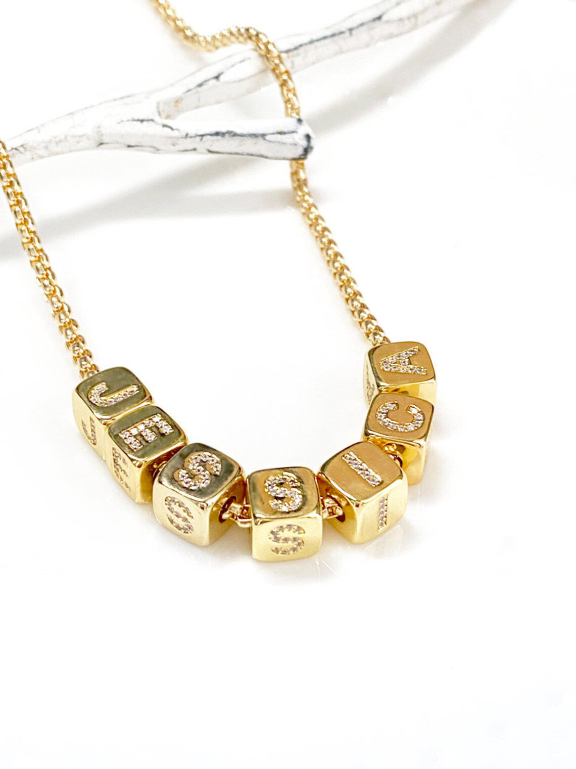 Initial Cube Gold Filled name Necklace
