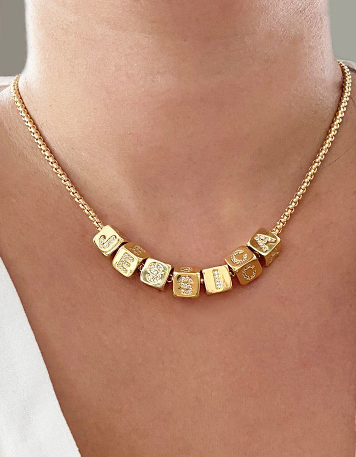 Initial Cube Gold Filled name Necklace