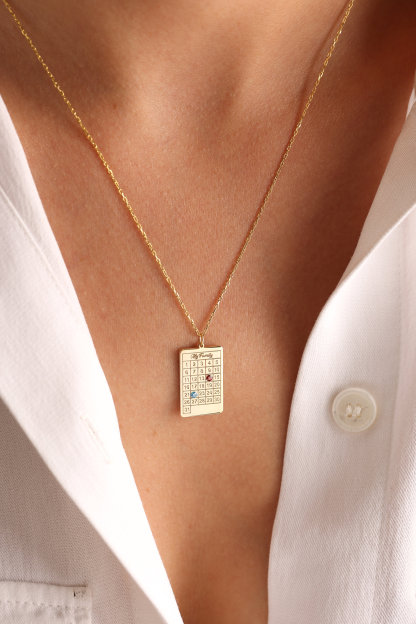 Customized Wedding Date Calendar Anniversary Necklace with Birthstone