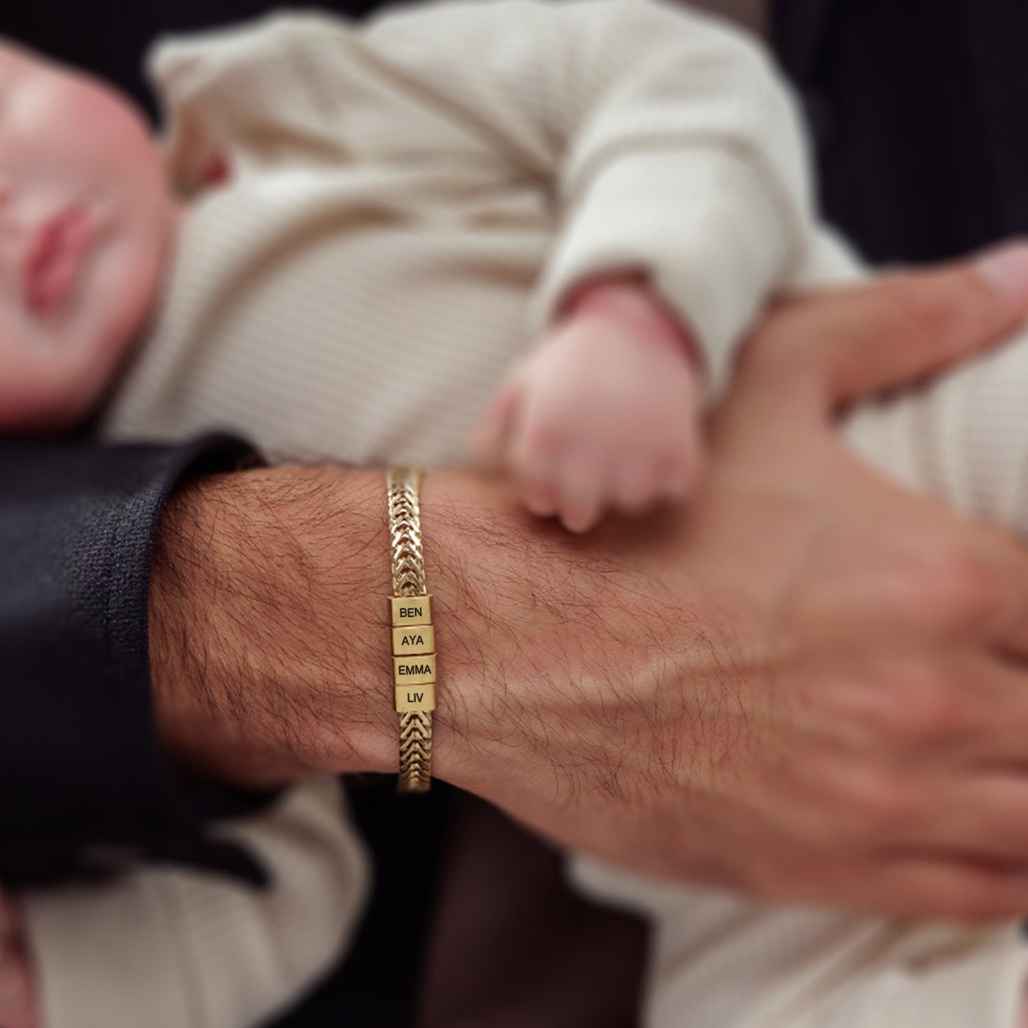 Father's Day Personalized Gold Dad Bracelet With Kids Names