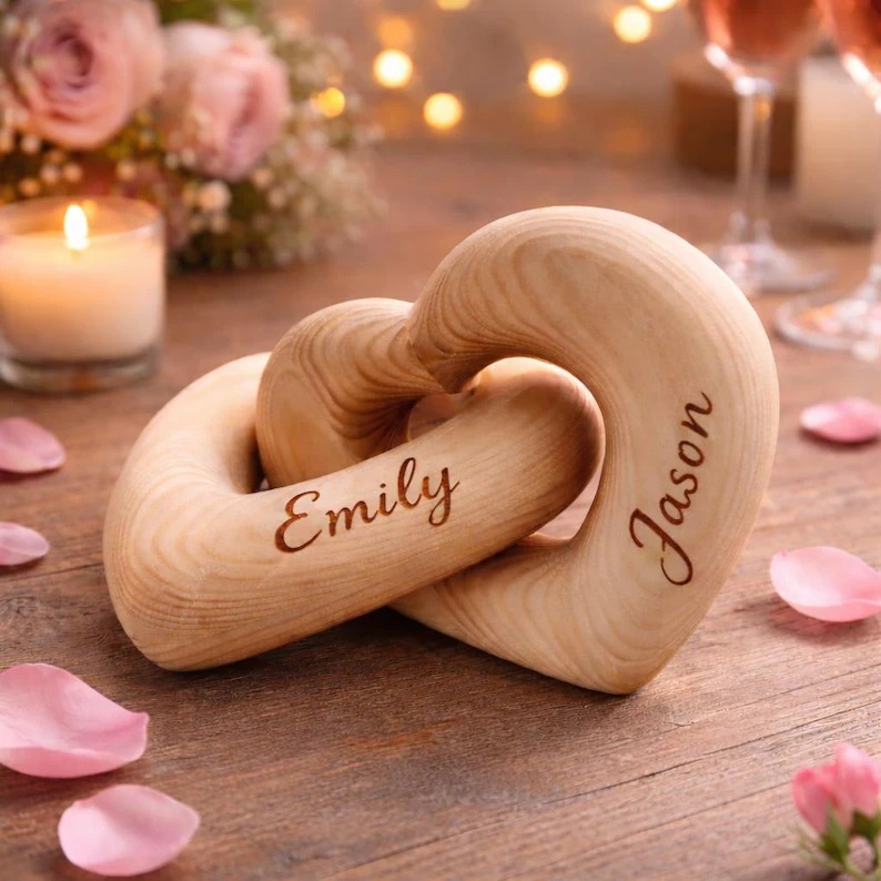 Valentine’s Day Gift with Custom Names, Personalized Infinity Heart Sculpture, Romantic Couple Keepsake, Anniversary Present for Him Her