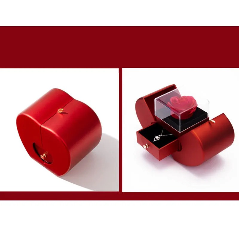 Openable Apple-Shaped Box with Enchanted Rose Jewelry Box Gift Package