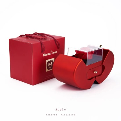 Openable Apple-Shaped Box with Enchanted Rose Jewelry Box Gift Package