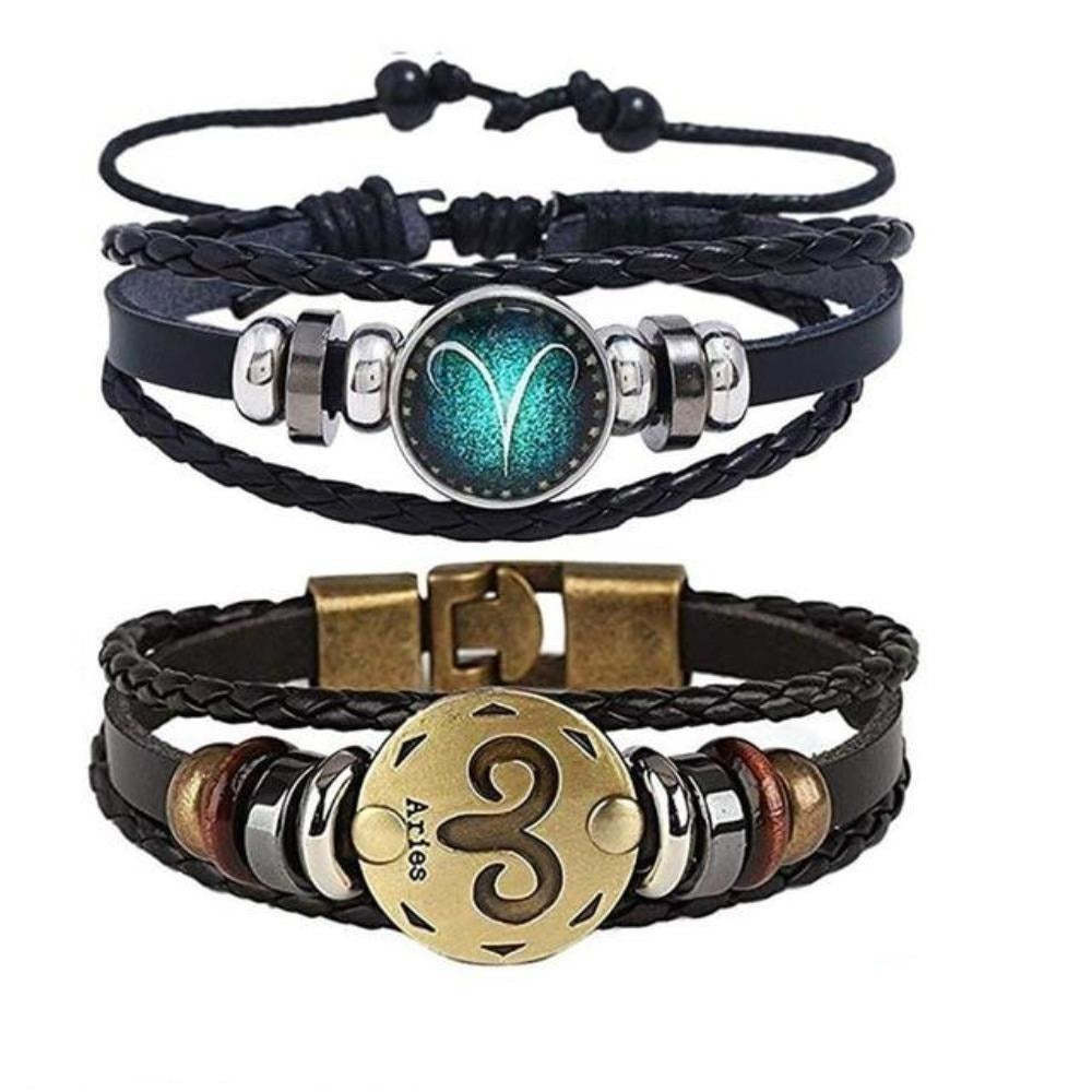 Mother's Day Gift Astrology Zodiac Braided Bracelet 2 Pack Horoscope Constellations (12 Designs) Luminous Glow In The Dark